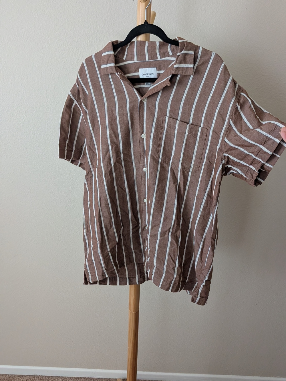 Goodfellow & Co Brown and White Striped Short-Sleeve Button-Down Shirt